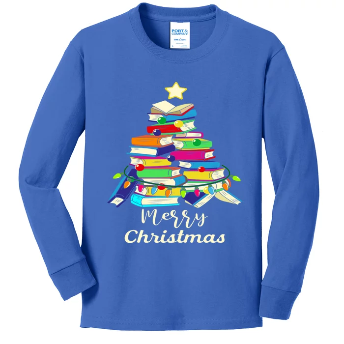 Book Lover Christmas Tree Library Book Xmas Tree Gift Kids Long Sleeve Shirt