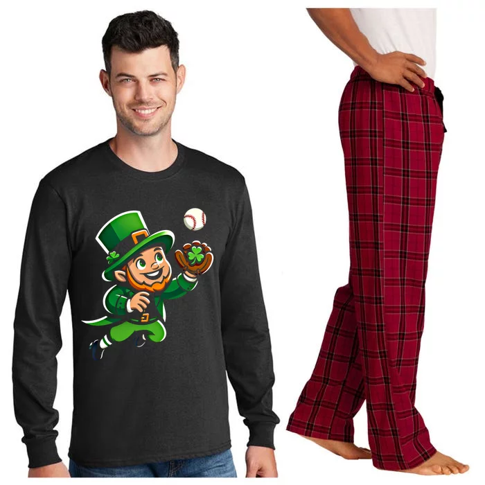 Baseball Leprechauns Catcher Saint PaddyS Shamrock Irish Cool Gift Long Sleeve Pajama Set