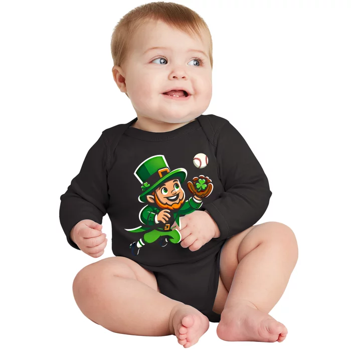 Baseball Leprechauns Catcher Saint PaddyS Shamrock Irish Cool Gift Baby Long Sleeve Bodysuit