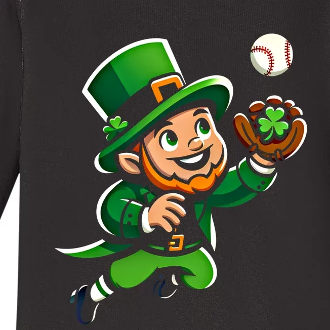 Baseball Leprechauns Catcher Saint PaddyS Shamrock Irish Cool Gift Baby Long Sleeve Bodysuit