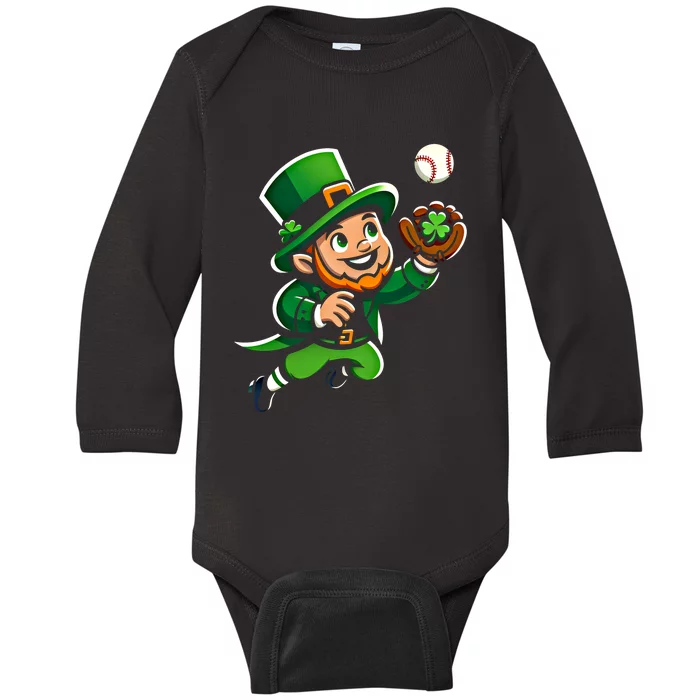 Baseball Leprechauns Catcher Saint PaddyS Shamrock Irish Cool Gift Baby Long Sleeve Bodysuit