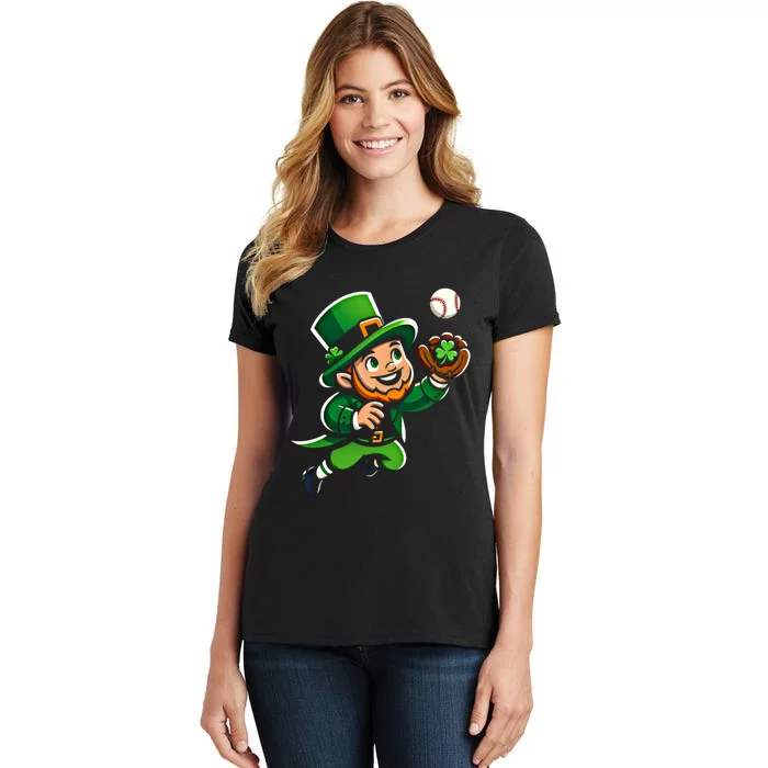 Baseball Leprechauns Catcher Saint PaddyS Shamrock Irish Cool Gift Women's T-Shirt