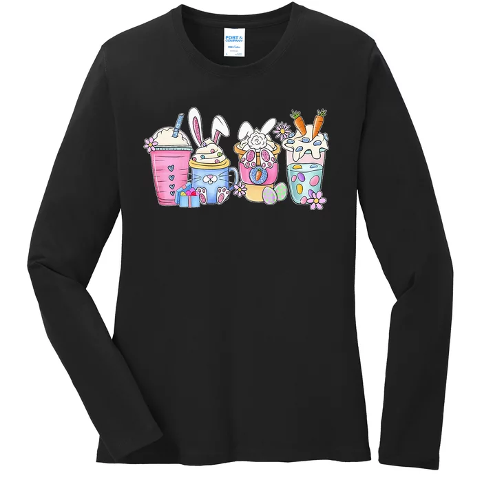 Bunny Latte Coffee Easter Bunny rabbit Coffee Lover Ladies Long Sleeve Shirt