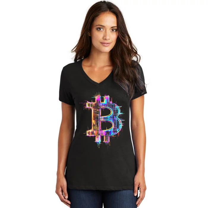 Bitcoin Logo Crypto Trader Investor Cryptocurrency Btc Women's V-Neck T-Shirt