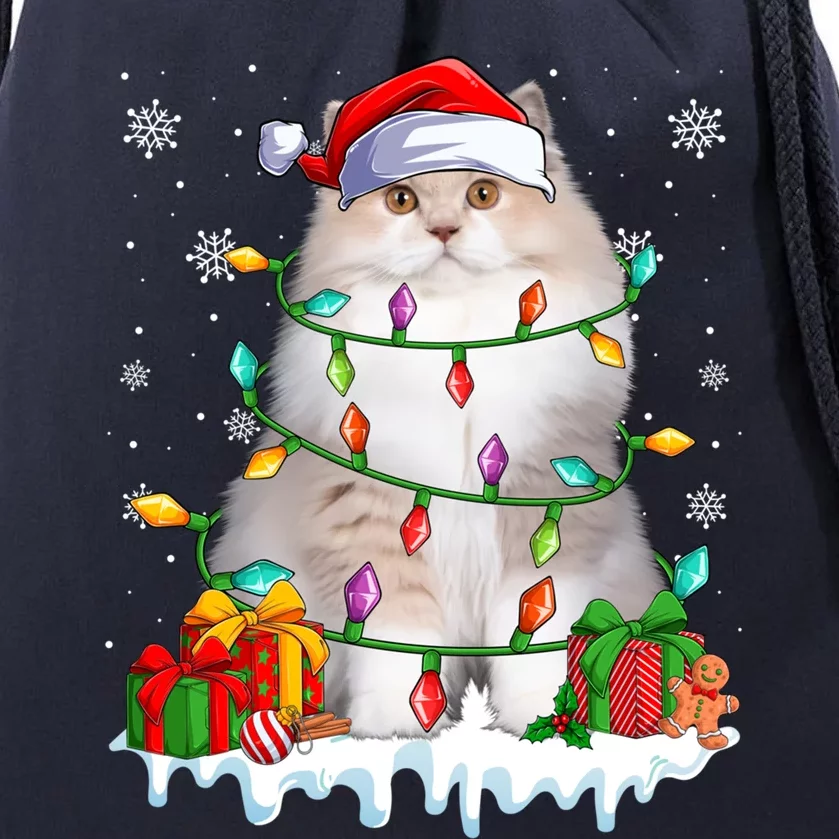 British Longhair Cat Xmas Light Christmas Kitten Lover Gift Drawstring Bag