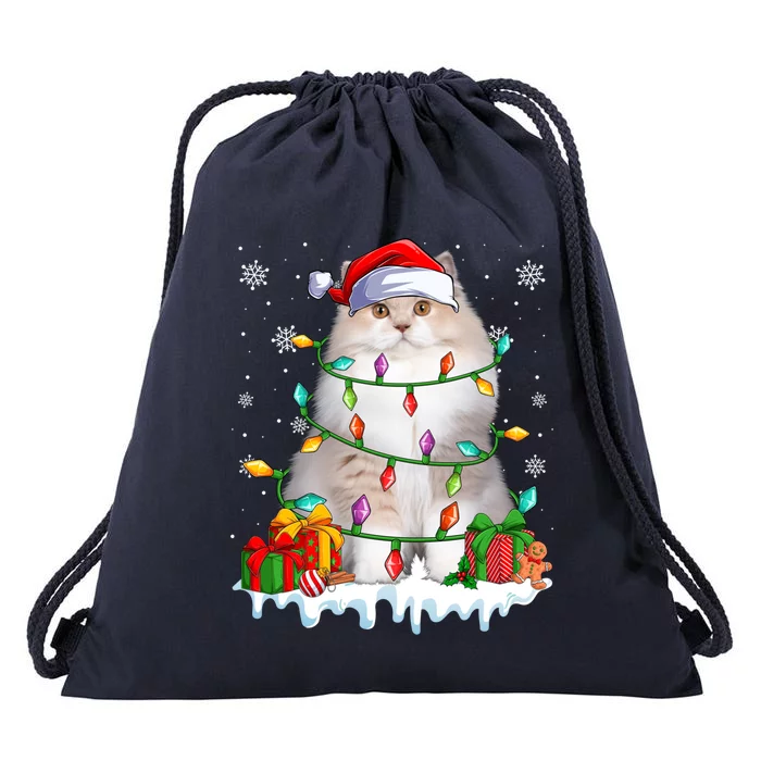 British Longhair Cat Xmas Light Christmas Kitten Lover Gift Drawstring Bag