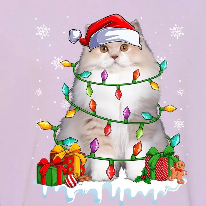 British Longhair Cat Xmas Light Christmas Kitten Lover Gift Garment-Dyed Sweatshirt