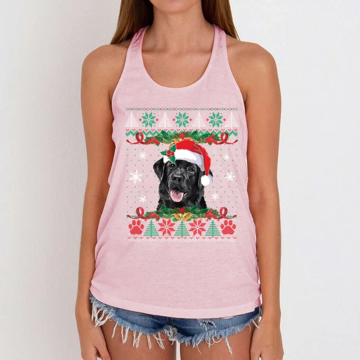 Black Lab Christmas Santa Ugly Sweater Dog Lover Xmas Cute Gift Women's Knotted Racerback Tank