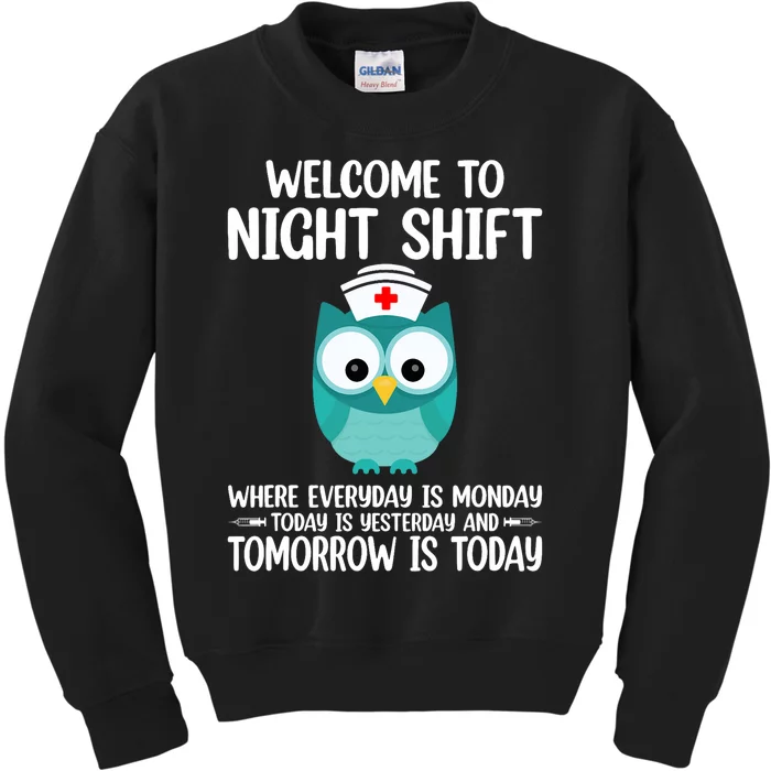 Bsn Lpn Cna Funny Nursing Owl Welcome To Night Shift Nurse Kids Sweatshirt