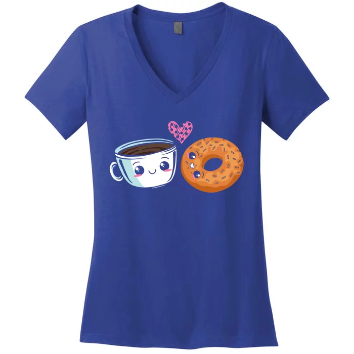 Bagel Lover Coffee Addict Foodie Bread Caffeine Gift Women's V-Neck T-Shirt