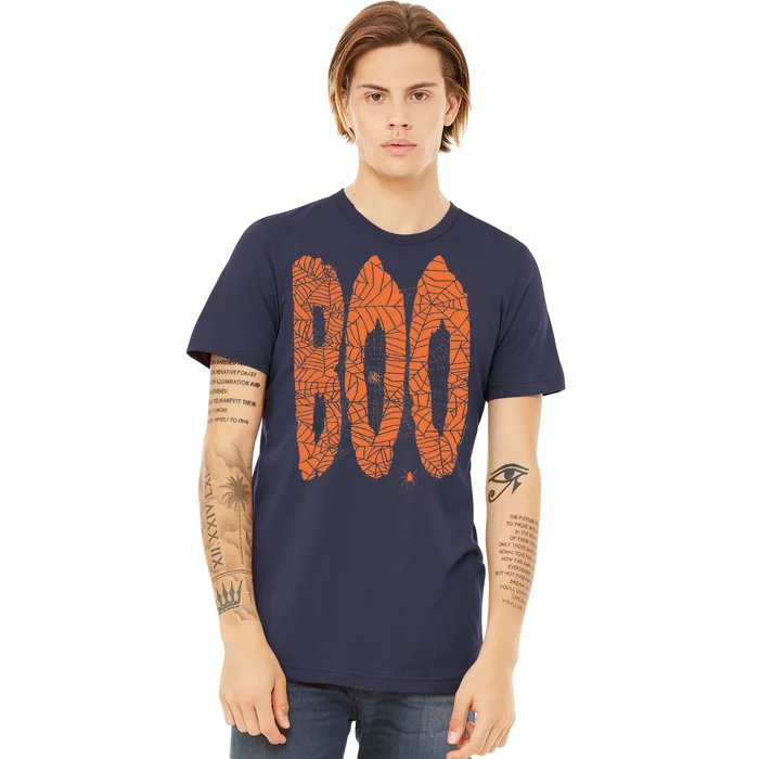 Boo Letters Covered In Spider Webs Fun Spooky Halloween Premium T-Shirt