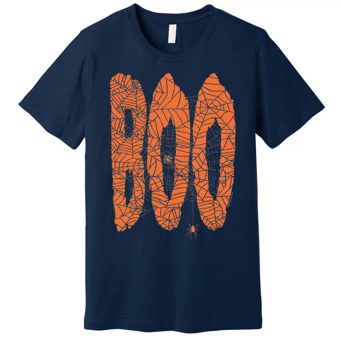 Boo Letters Covered In Spider Webs Fun Spooky Halloween Premium T-Shirt