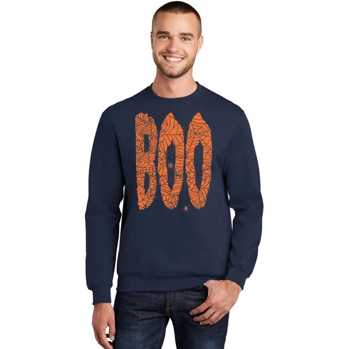 Boo Letters Covered In Spider Webs Fun Spooky Halloween Tall Sweatshirt