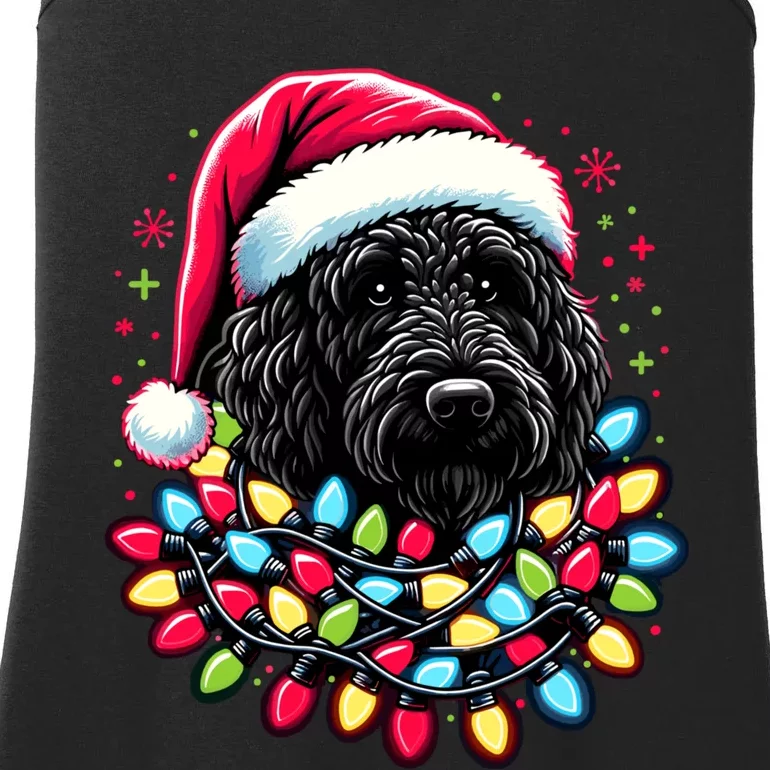 Black Labradoodle Christmas Tree Xmas Lights Doodle Dog Ladies Essential Tank