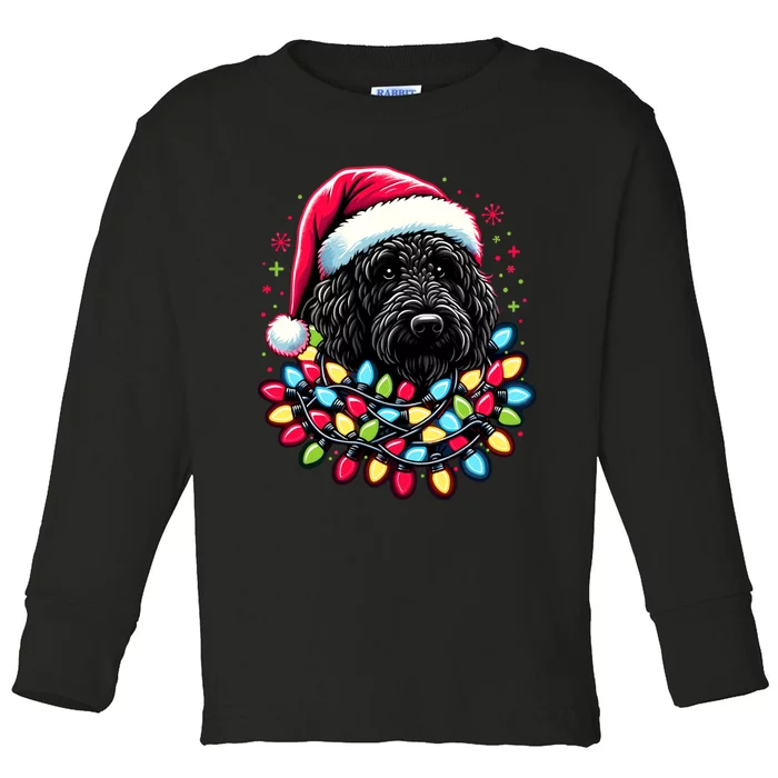 Black Labradoodle Christmas Tree Xmas Lights Doodle Dog Toddler Long Sleeve Shirt