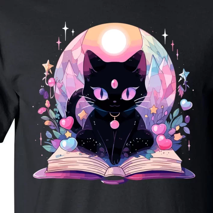 Book Lover Crystal Witchy Cute Black Cat Kawaii Pastel Goth Tall T-Shirt