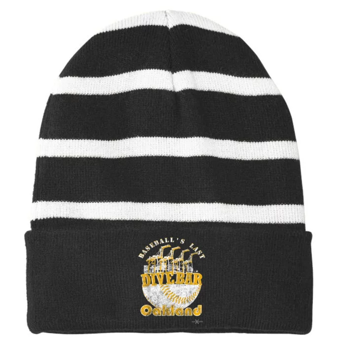 Baseball's Last Dive Bar Striped Beanie with Solid Band