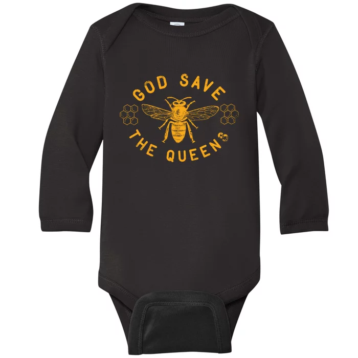 Bee Lovers Design God Save The Queen Funny Gift Baby Long Sleeve Bodysuit