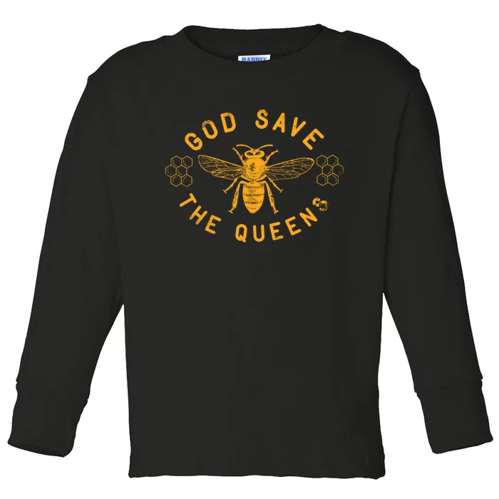 Bee Lovers Design God Save The Queen Funny Gift Toddler Long Sleeve Shirt