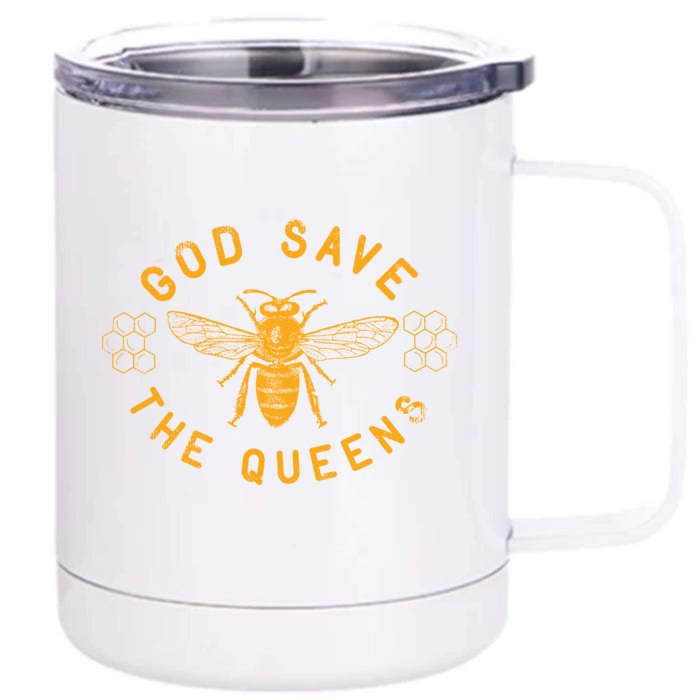 Bee Lovers Design God Save The Queen Funny Gift Front & Back 12oz Stainless Steel Tumbler Cup