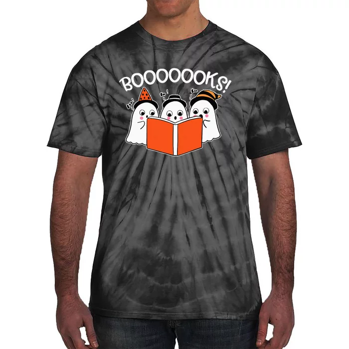 Boooks Lazy DIY Halloween Teacher Funny Ghost Reading Tie-Dye T-Shirt