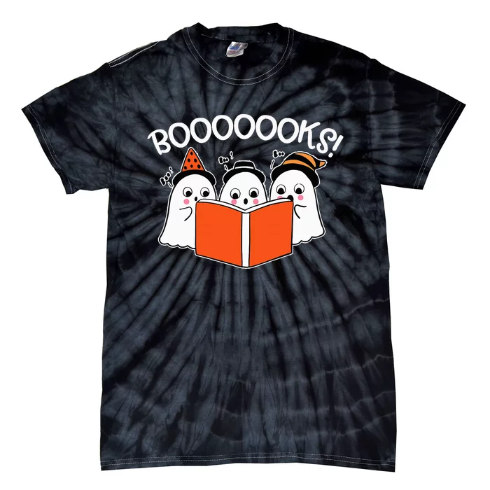 Boooks Lazy DIY Halloween Teacher Funny Ghost Reading Tie-Dye T-Shirt