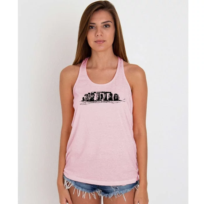 Black Line Drawing Meaningful Gift Stonehenge Gift Women's Knotted Racerback Tank