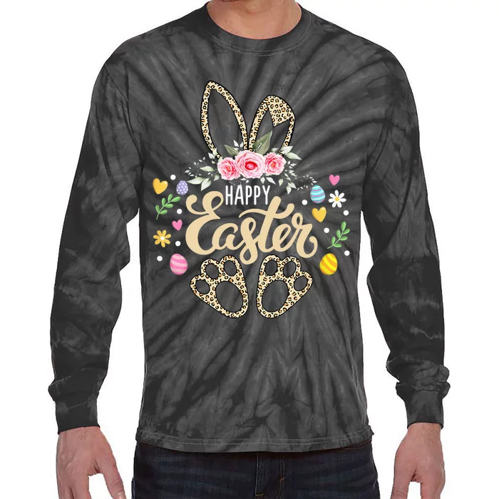 Bunny Leopard Easter Egg Hunt Happy Easter Tie-Dye Long Sleeve Shirt