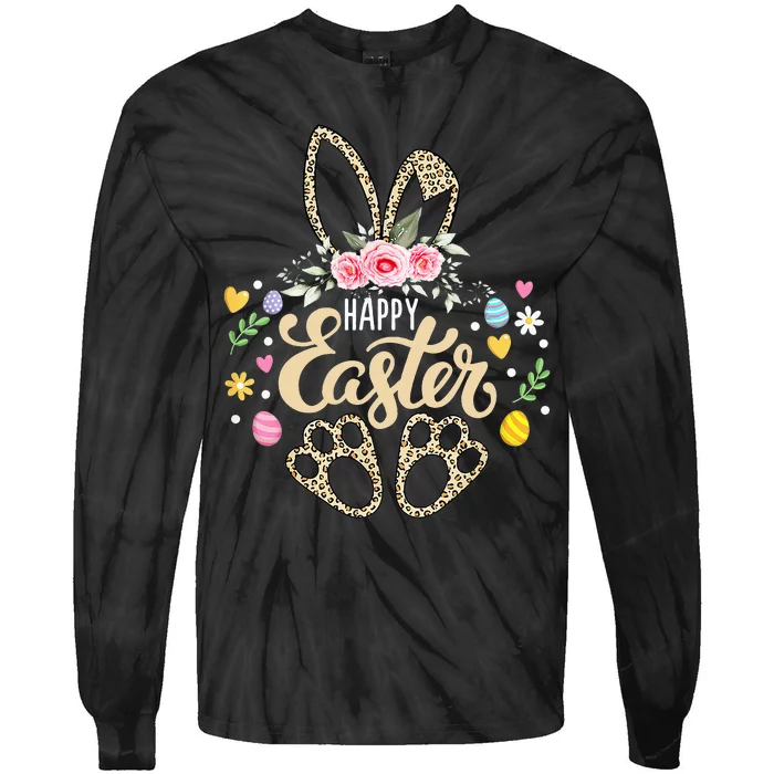 Bunny Leopard Easter Egg Hunt Happy Easter Tie-Dye Long Sleeve Shirt