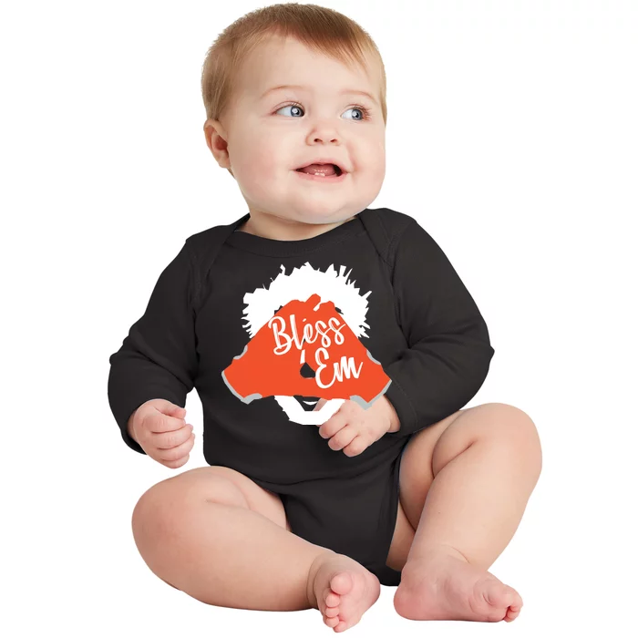 Bless 'Em Browns Football Saying Baby Long Sleeve Bodysuit