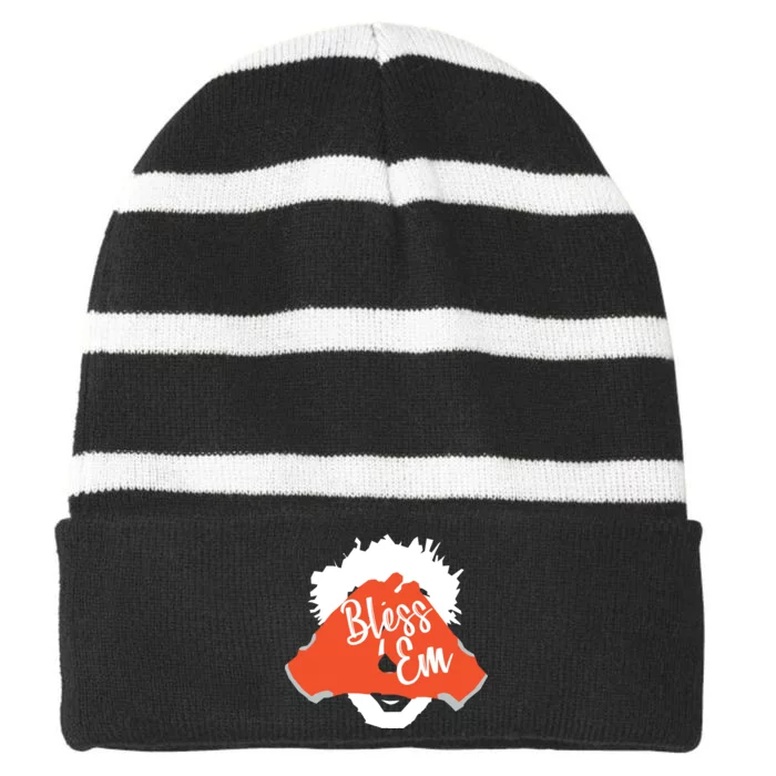 Bless 'Em Browns Football Saying Striped Beanie with Solid Band