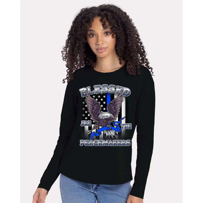 Blessed Are The Peacemakers Thin Blue Line Eagle Womens Cotton Relaxed Long Sleeve T-Shirt