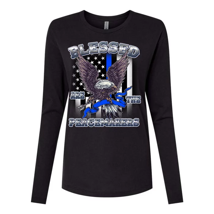 Blessed Are The Peacemakers Thin Blue Line Eagle Womens Cotton Relaxed Long Sleeve T-Shirt