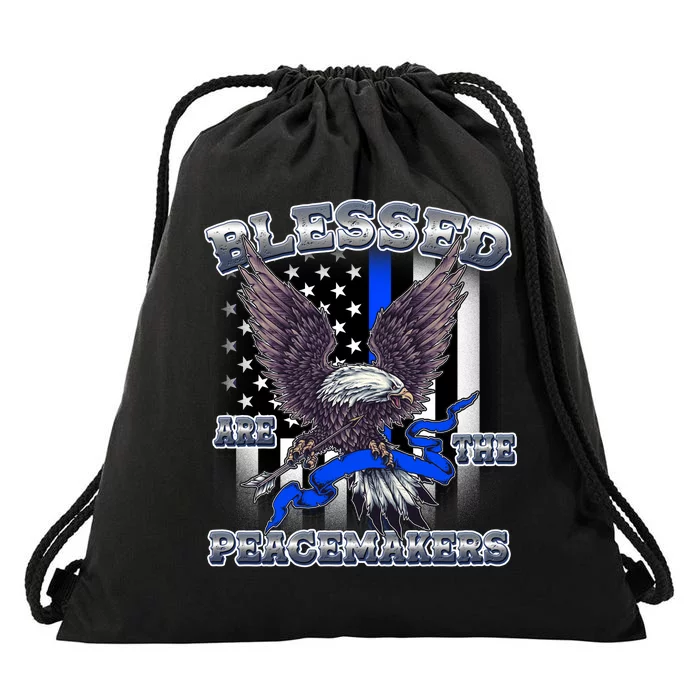 Blessed Are The Peacemakers Thin Blue Line Eagle Drawstring Bag