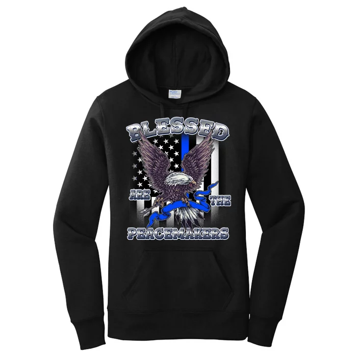 Blessed Are The Peacemakers Thin Blue Line Eagle Women's Pullover Hoodie