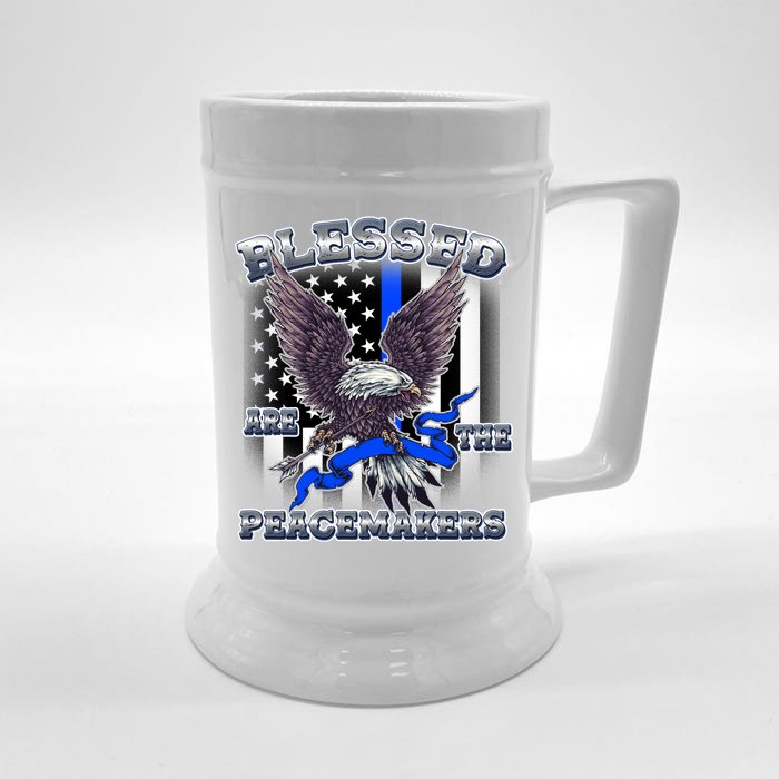 Blessed Are The Peacemakers Thin Blue Line Eagle Front & Back Beer Stein