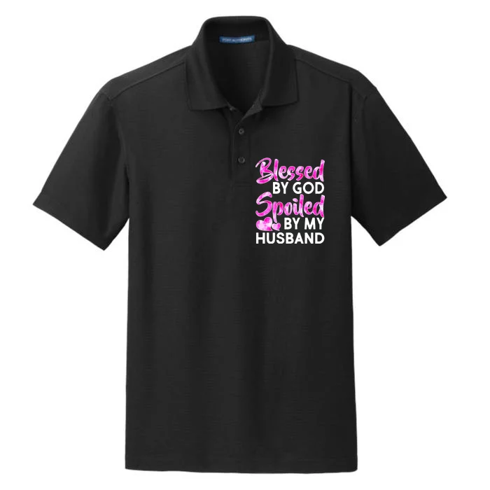 Blessed By God Spoiled By Husband Dry Zone Grid Performance Polo