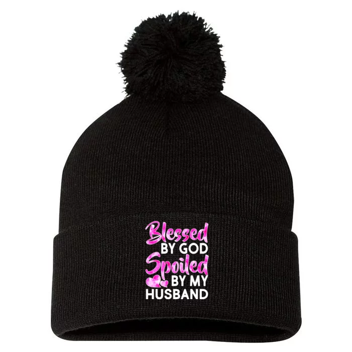 Blessed By God Spoiled By Husband Pom Pom 12in Knit Beanie