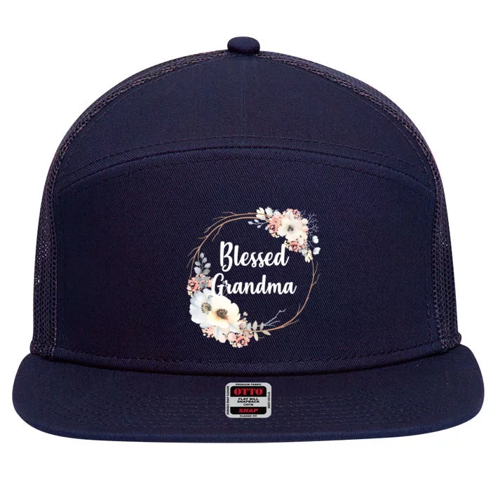 Blessed Grandma Floral 7 Panel Mesh Trucker Snapback Hat