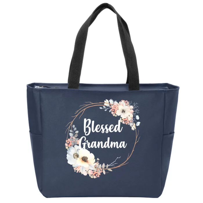 Blessed Grandma Floral Zip Tote Bag