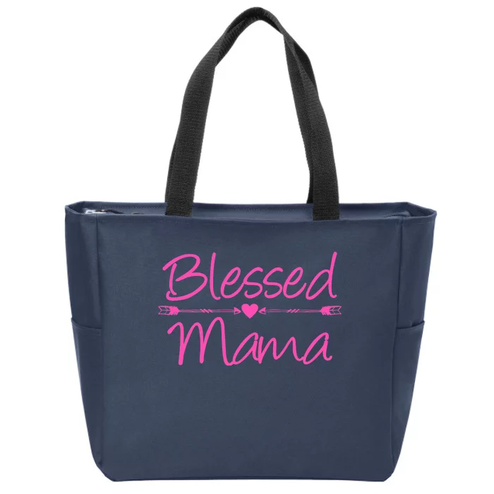 Blessed Mama Heart Arrows Mom Zip Tote Bag