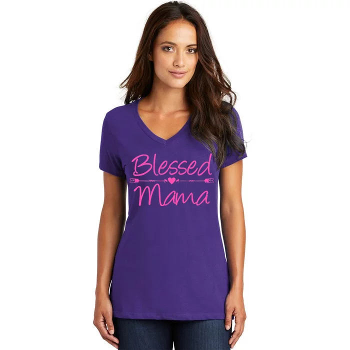 Blessed Mama Heart Arrows Mom Women's V-Neck T-Shirt