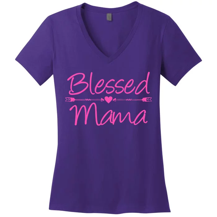 Blessed Mama Heart Arrows Mom Women's V-Neck T-Shirt