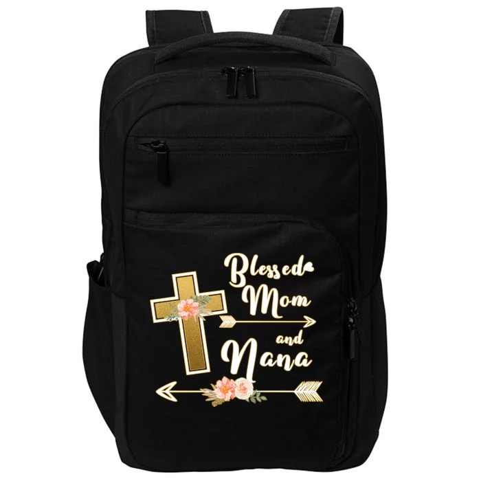 Blessed Mom And Nana Cross Floral Impact Tech Backpack