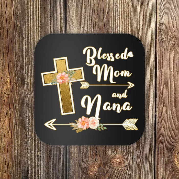 Blessed Mom And Nana Cross Floral Coaster