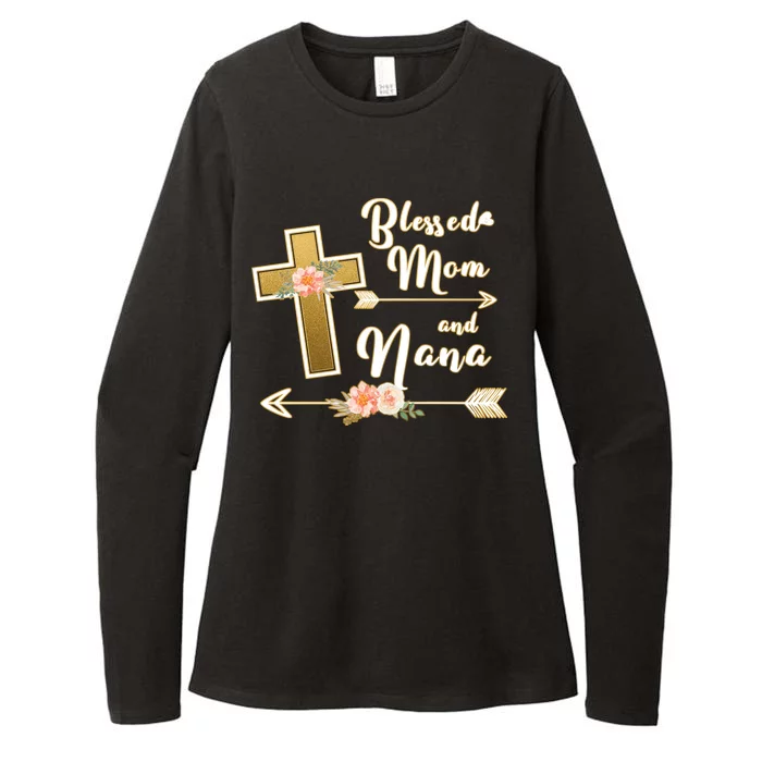 Blessed Mom And Nana Cross Floral Womens CVC Long Sleeve Shirt