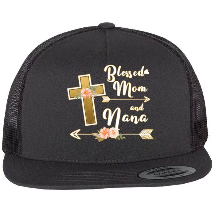 Blessed Mom And Nana Cross Floral Flat Bill Trucker Hat