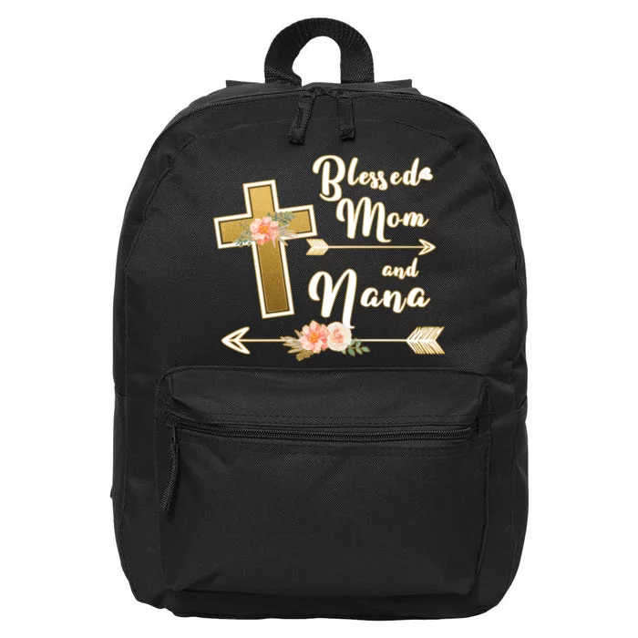 Blessed Mom And Nana Cross Floral 16 in Basic Backpack