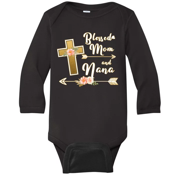 Blessed Mom And Nana Cross Floral Baby Long Sleeve Bodysuit