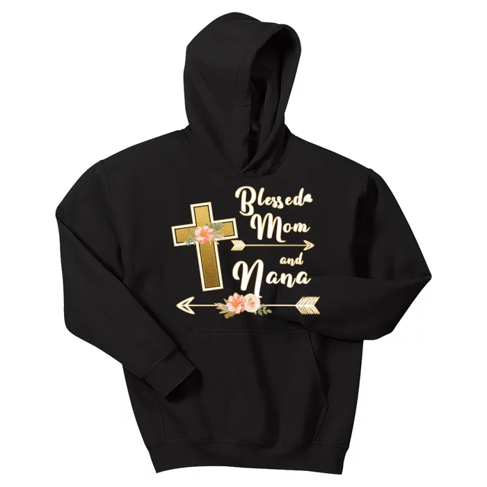 Blessed Mom And Nana Cross Floral Kids Hoodie